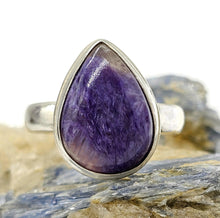 Load image into Gallery viewer, Charoite Ring, Size S, Pear Shaped, Swirls of Violet, Lavender &amp; Purple, Dream Stone - GemzAustralia 