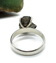 Load image into Gallery viewer, Raw Meteorite Ring, Size O, Sterling Silver, Metallic Grey Gem, 4 prong, Campo del Cielo - GemzAustralia 
