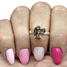 Load image into Gallery viewer, Raw Meteorite Ring, Size O, Sterling Silver, Metallic Grey Gem, 4 prong, Campo del Cielo - GemzAustralia 