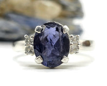 Load image into Gallery viewer, 2.4 carat Iolite &amp; White Zircon Ring, Size Q, Sterling Silver, Water Sapphire, Blue Violet - GemzAustralia 