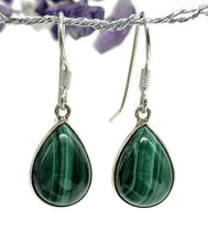 Load image into Gallery viewer, Malachite Earrings, 925 Sterling Silver, Pear Shaped, Beautiful Rich Green Gemstone - GemzAustralia 