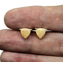 Load image into Gallery viewer, Solid Opal Studs, Trillion Faceted, Sterling Silver, October Birthstone, Pink, Green &amp; Gold - GemzAustralia 