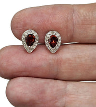 Load image into Gallery viewer, Garnet Studs, Sterling Silver, January Birthstone, 2.4 carats, Pear Faceted - GemzAustralia 