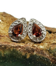 Load image into Gallery viewer, Garnet Studs, Sterling Silver, January Birthstone, 2.4 carats, Pear Faceted - GemzAustralia 