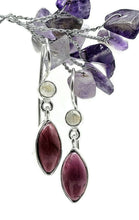 Load image into Gallery viewer, Garnet and Rainbow Moonstone Earrings, Sterling Silver, January Birthstone, Double Drops - GemzAustralia 