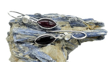 Load image into Gallery viewer, Garnet and Rainbow Moonstone Earrings, Sterling Silver, January Birthstone, Double Drops - GemzAustralia 