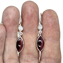 Load image into Gallery viewer, Garnet and Rainbow Moonstone Earrings, Sterling Silver, January Birthstone, Double Drops - GemzAustralia 