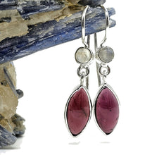 Load image into Gallery viewer, Garnet and Rainbow Moonstone Earrings, Sterling Silver, January Birthstone, Double Drops - GemzAustralia 