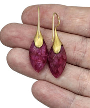 Load image into Gallery viewer, Gold Ruby Earrings, July Birthstone, Gold Plated Sterling Silver, Marquise Shaped - GemzAustralia 