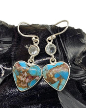 Load image into Gallery viewer, Blue Topaz &amp; Blue Turquoise Earrings, December Birthstones, Heart Shaped, 925 Sterling - GemzAustralia 