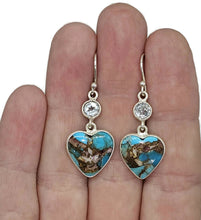Load image into Gallery viewer, Blue Topaz &amp; Blue Turquoise Earrings, December Birthstones, Heart Shaped, 925 Sterling - GemzAustralia 