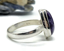 Load image into Gallery viewer, Charoite Ring, Size S, Pear Shaped, Swirls of Violet, Lavender &amp; Purple, Dream Stone - GemzAustralia 