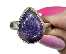 Load image into Gallery viewer, Charoite Ring, Size S, Pear Shaped, Swirls of Violet, Lavender &amp; Purple, Dream Stone - GemzAustralia 
