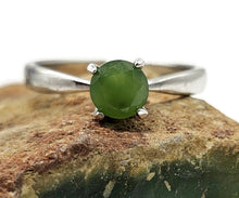 Load image into Gallery viewer, Jade Solitaire Ring, Size Q, Sterling Silver, 2 carats, British Columbia Nephrite Jade - GemzAustralia 