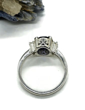 Load image into Gallery viewer, 2.4 carat Iolite &amp; White Zircon Ring, Size Q, Sterling Silver, Water Sapphire, Blue Violet - GemzAustralia 