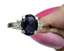 Load image into Gallery viewer, 2.4 carat Iolite &amp; White Zircon Ring, Size Q, Sterling Silver, Water Sapphire, Blue Violet - GemzAustralia 
