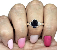 Load image into Gallery viewer, 2.4 carat Iolite &amp; White Zircon Ring, Size Q, Sterling Silver, Water Sapphire, Blue Violet - GemzAustralia 