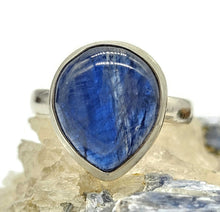 Load image into Gallery viewer, Pear Kyanite Ring, Size R, Sterling Silver, Gemstone for Negotiations &amp; Communication - GemzAustralia 