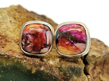 Load image into Gallery viewer, Oyster Turquoise &amp; Pink Opal Studs, Square Shaped, Sterling Silver - GemzAustralia 