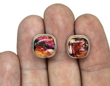 Load image into Gallery viewer, Oyster Turquoise &amp; Pink Opal Studs, Square Shaped, Sterling Silver - GemzAustralia 