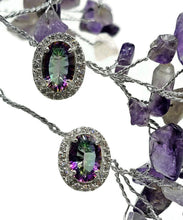 Load image into Gallery viewer, Mystic Topaz Halo Studs, Oval Faceted, Sterling Silver, Purple / Green Gemstone - GemzAustralia 