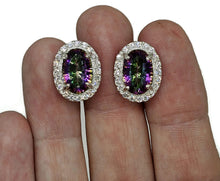Load image into Gallery viewer, Mystic Topaz Halo Studs, Oval Faceted, Sterling Silver, Purple / Green Gemstone - GemzAustralia 