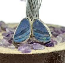 Load image into Gallery viewer, Australian Opal Studs, Sterling Silver, Blue &amp; Green Opal, Doublets, Lucky Gemstone - GemzAustralia 
