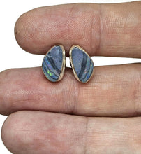 Load image into Gallery viewer, Australian Opal Studs, Sterling Silver, Blue &amp; Green Opal, Doublets, Lucky Gemstone - GemzAustralia 