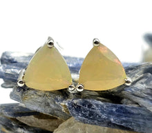 Load image into Gallery viewer, Solid Opal Studs, Trillion Faceted, Sterling Silver, October Birthstone, Pink, Green &amp; Gold - GemzAustralia 