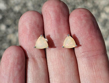 Load image into Gallery viewer, Solid Opal Studs, Trillion Faceted, Sterling Silver, October Birthstone, Pink, Green &amp; Gold - GemzAustralia 