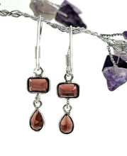 Load image into Gallery viewer, Genuine Garnet Earrings in a Double Drop, Sterling Silver, January Birthstone - GemzAustralia 