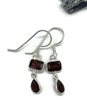 Load image into Gallery viewer, Genuine Garnet Earrings in a Double Drop, Sterling Silver, January Birthstone - GemzAustralia 