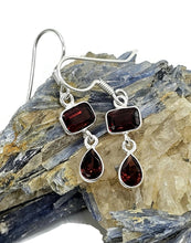 Load image into Gallery viewer, Genuine Garnet Earrings in a Double Drop, Sterling Silver, January Birthstone - GemzAustralia 