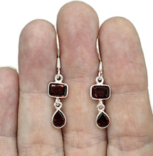 Load image into Gallery viewer, Genuine Garnet Earrings in a Double Drop, Sterling Silver, January Birthstone - GemzAustralia 