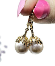 Load image into Gallery viewer, Pearl Earrings, Gold Plated Sterling Silver, Art Nouveau Design, June Birthstone, Natural - GemzAustralia 