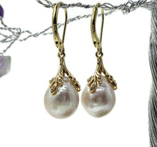 Load image into Gallery viewer, Pearl Earrings, Gold Plated Sterling Silver, Art Nouveau Design, June Birthstone, Natural - GemzAustralia 