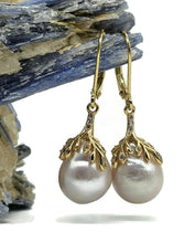 Load image into Gallery viewer, Pearl Earrings, Gold Plated Sterling Silver, Art Nouveau Design, June Birthstone, Natural - GemzAustralia 