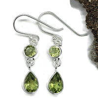 Load image into Gallery viewer, Peridot Earrings, Double Drops, August Birthstone, Sterling Silver, Round &amp; Pear Faceted - GemzAustralia 