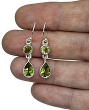 Load image into Gallery viewer, Peridot Earrings, Double Drops, August Birthstone, Sterling Silver, Round &amp; Pear Faceted - GemzAustralia 