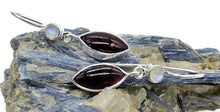 Load image into Gallery viewer, Garnet and Rainbow Moonstone Earrings, Sterling Silver, January Birthstone, Double Drops - GemzAustralia 