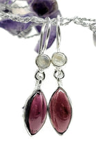 Load image into Gallery viewer, Garnet and Rainbow Moonstone Earrings, Sterling Silver, January Birthstone, Double Drops - GemzAustralia 