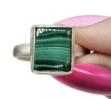 Load image into Gallery viewer, Malachite Ring, Size 11, Rectangle Shape, Sterling Silver, Rich Green Gemstone - GemzAustralia 