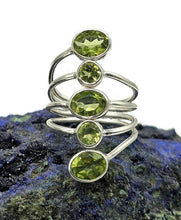 Load image into Gallery viewer, Five Stone Peridot Ring, Size 8.5, Sterling Silver, August Birthstone, Statement Piece - GemzAustralia 