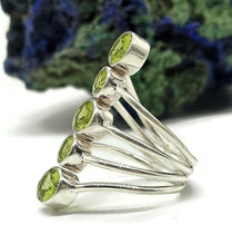 Load image into Gallery viewer, Five Stone Peridot Ring, Size 8.5, Sterling Silver, August Birthstone, Statement Piece - GemzAustralia 
