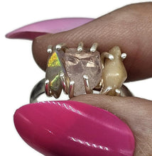 Load image into Gallery viewer, Rough Pink Morganite &amp; Ethiopian Opal Ring, Size S, Sterling Silver, October Birthstone - GemzAustralia 