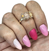 Load image into Gallery viewer, Rough Pink Morganite &amp; Ethiopian Opal Ring, Size S, Sterling Silver, October Birthstone - GemzAustralia 