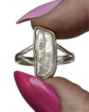 Load image into Gallery viewer, Biwa Pearl Ring, Size 8, Sterling Silver, Bridal Jewellery, June Birthstone, Highly Lustrous - GemzAustralia 