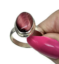 Load image into Gallery viewer, Natural Pink Cats Eye Ring, Size Q, Sterling Silver, Oval Shaped, Intuition Stone - GemzAustralia 