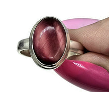 Load image into Gallery viewer, Natural Pink Cats Eye Ring, Size Q, Sterling Silver, Oval Shaped, Intuition Stone - GemzAustralia 