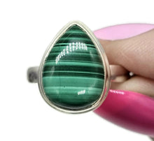 Load image into Gallery viewer, Pear Malachite Ring, Size R, Sterling Silver, Rich Green Gemstone, Bezel Set - GemzAustralia 